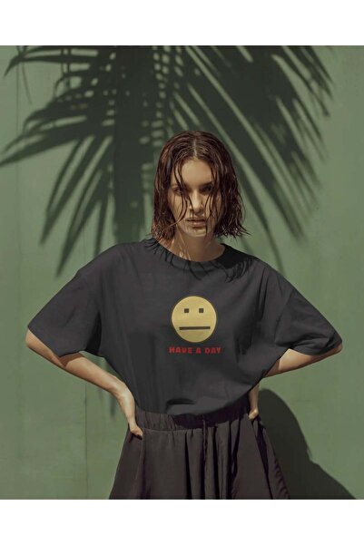 buzagi tasarım ürünleri Have a Day Unisex Oversize Black T-Shirt