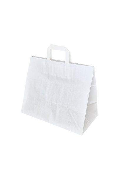 Papette Top Bottom Set of 100 White Kraft Paper Bags, with flat paper handles...