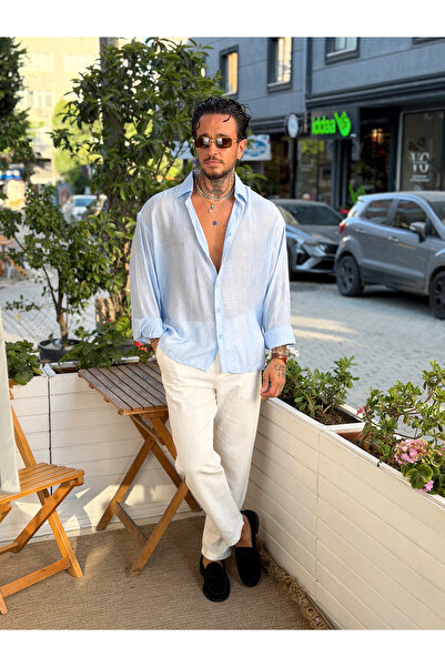 manch collection Jacquard Sulfur Oversize Shirt Baby Blue