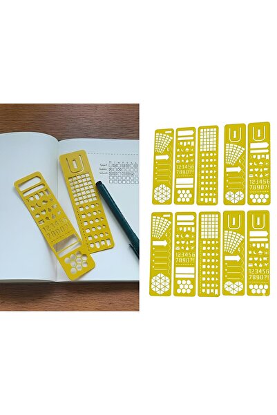 Karerca Şekil Şablon Cetveli Geometrik Şekil Süsleme Şablonu Defter Ajanda No...
