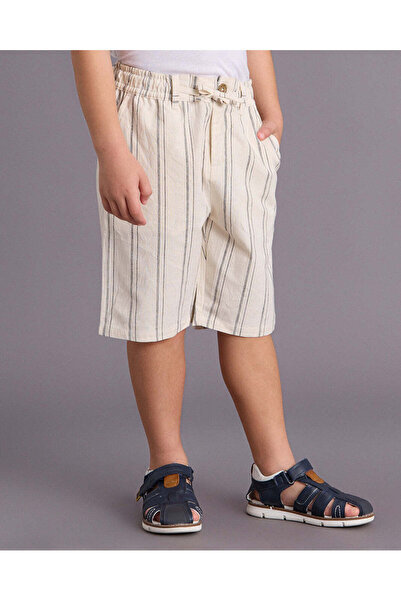 REDTAG Boys Cream Striped Active Shorts