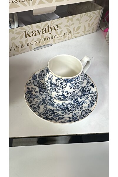 KAVALYE Fine Bone Porcelain Desenli Tekli Türk Kahvesi Fincanı ve Tabağı - Şı...