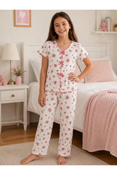 SANTRALBEBE Girl's Soft Textured Patterned Pajama Set