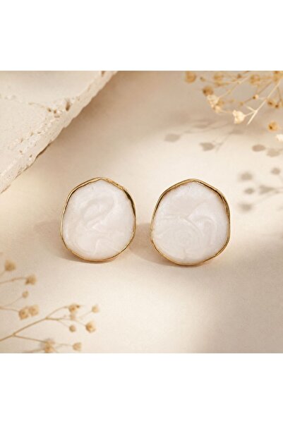 So Much Accesories White Look Gold Framed Round Women's Earrings |   Elegant ...