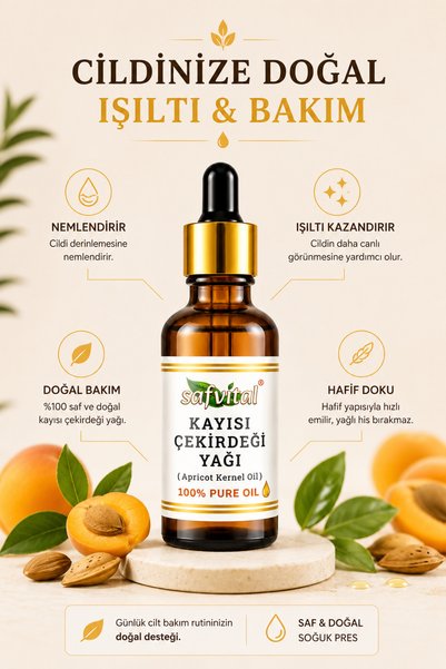 safvital Apricot Kernel Oil Cold Press 50 ml Skin Care and Moisturizer Natural Support for Under-Eye Care and Wrinkle Appearance Skin Care Oil with Vitamin a and E