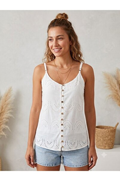 MELTEM COLLECTION ASKILI DÜĞME DETAYLI MÜSLİN BLUZ