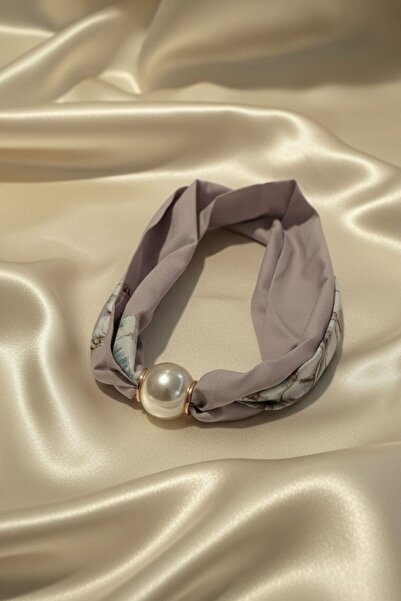 BHR AKSESUAR Women's Patterned Scarf Necklace with Pearls and Magnets, Stylis...