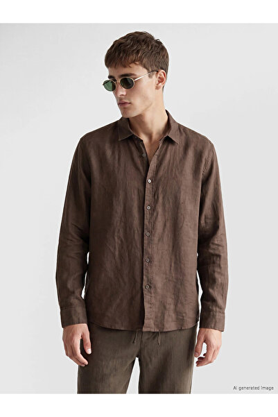LC Waikiki Brown Regular Fit 100% Linen Men's Shirt