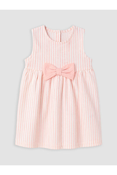 LC Waikiki Pink Crew Neck Striped Baby Girl Dress