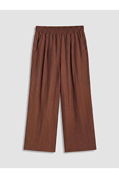LC Waikiki Burgundy Women's Textured Trousers with Elastic Waist