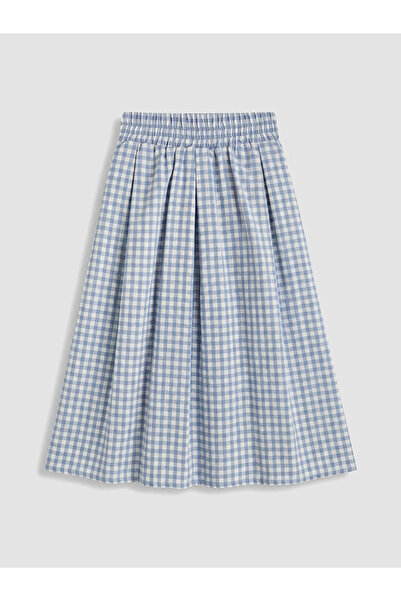 LC Waikiki Blue Elastic Waist Plaid Flared Skirt