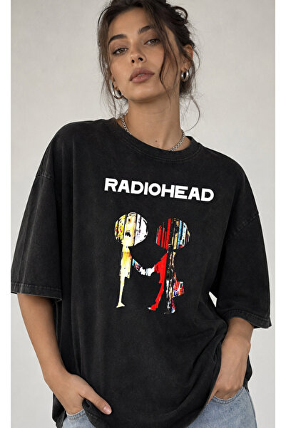 OPPPSSS Radiohead Vintage Washed Oversize T-Shirt with Front and Back Print A...