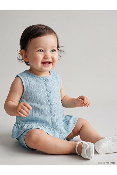 LC Waikiki Blue Floral Baby Girl Muslin Shirt
