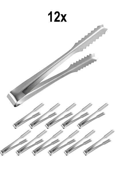 Chavin 12 Pieces of Steel 21 Cm. Ice and Sugar Tongs Mt129-12