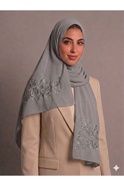Veil Designer Gray Bowal Pattern with a Beige Striped Rose on Both Sides, Jap...
