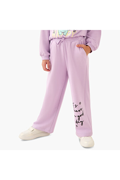 Juniors Drawstring Waist Track Pants with Slogan Print