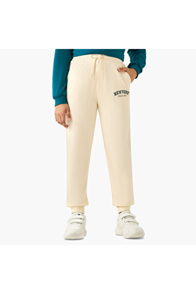 Juniors Typographic Print Joggers with Drawstring Closure and Pockets