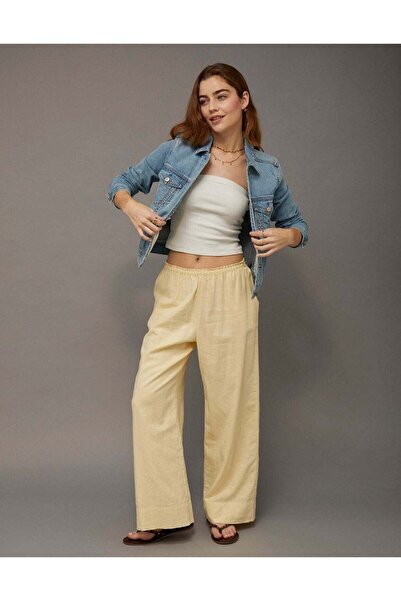 AMERICAN EAGLE بنطلون كتان سهل الارتداء بخصر مرتفع من AE