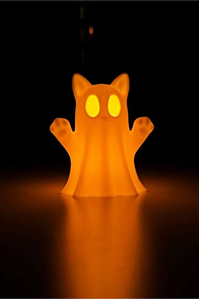 OXEROM Sevimli Kedi Hayalet Tealight - 9cm Cadılar Bayramı Hediyelik Ghost Ke...