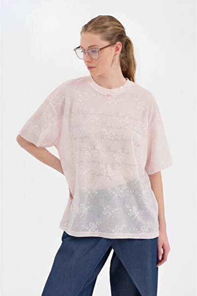 tw3 Women's Jacquard Fabric Oversized Tshirt with Stone Detail on the Front
