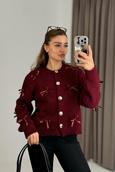 Raneel Kazançlı Alışveriş كارديجان أنيق للنساء مزين بأزرار ذهبية وشريط