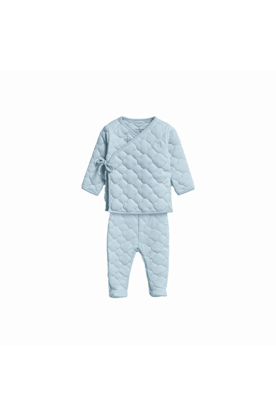 Nubo Baby %100 Pamuk 2li Mavi Bulut Kapitoneli Ceket & Pantolon Takım