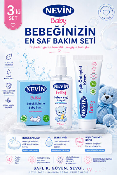 nevin Baby Care Set: Natural Ingredient Newborn Soap, Oil and Diaper Rash Cre...