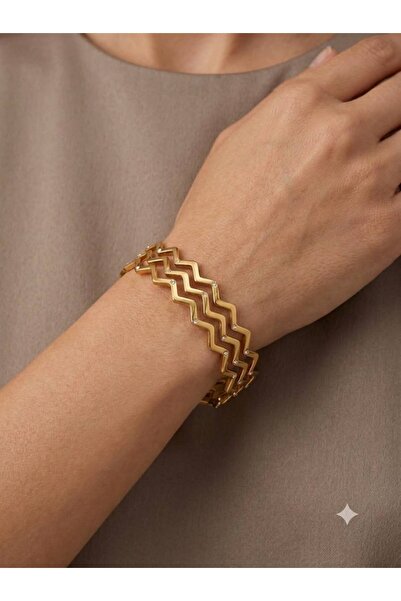 LuneraDesign Kadın 3'lü 14 Ayar Altın Kaplama Zirkon Taşlı Zigzag Model Ajda ...