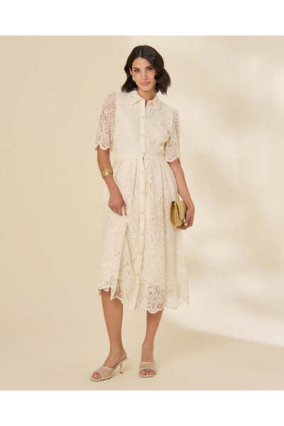 REDTAG Women Ivory Lace Midi Dress