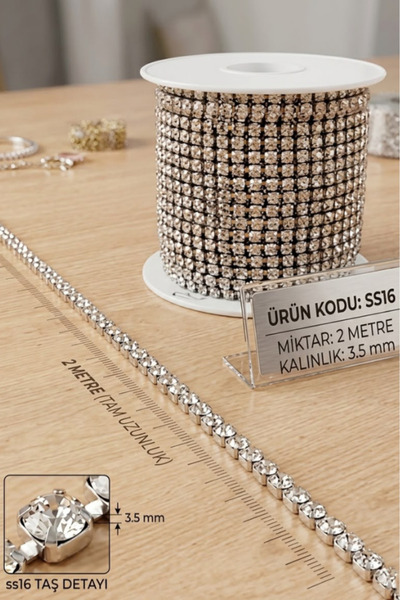 Hobi Goom Strip Stone Chain 2 Meters |   Silver Plated Strut Adhesive Stone W...