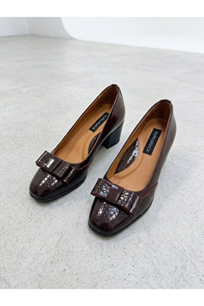 NUR KARACA 26143241 Bow Detail Genuine Leather Leather Topedi̇k 4cm Thick Hee...