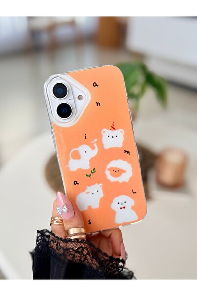 Go Aksesuar Iphone 16 Uyumlu Baskı Şeffaf Animal Tasarımlı Parlak Silikon Kılıf