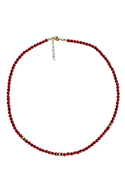 LİNYA JEWELLERY Mini Kırmızı Mercan Doğal Taş Kolye