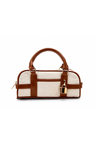 Mirel çanta Women's Canvas Lock Detail Hand and Shoulder Bag Brown