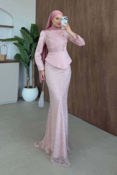 Şulemoda Giyim Lavinya Two-Piece Evening Dress Powder