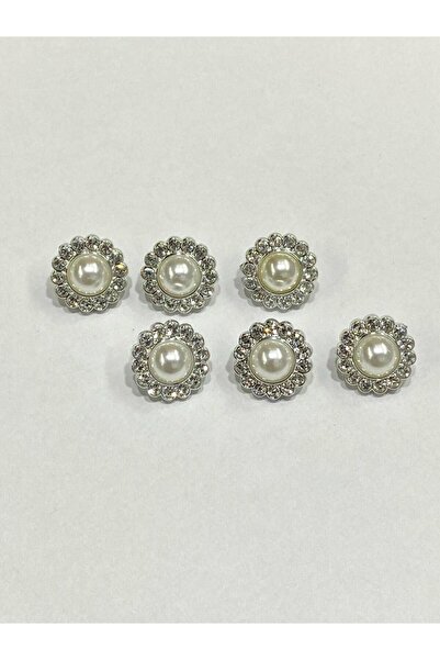karantuhafiye Jewelled Button / Classic Pearl Model / Silver / Set of 6 / 1.7 cm