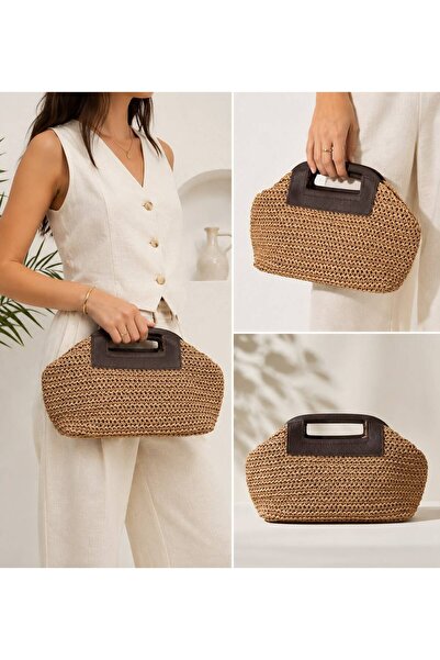 NOVALANE BAG El örgüsü görünümlü hasır modern el & omuz çantası