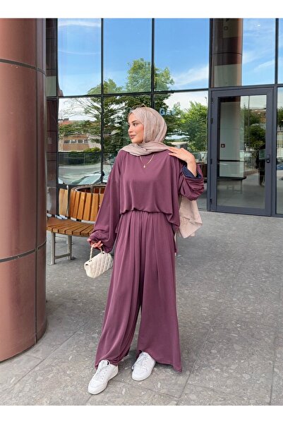nurvina modest wear Yazlık Oversize Tiril Tiril Dökümlü Modal Pike Şalvarlı T...