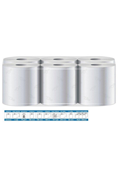 Un Set 6 role prosop de hârtie, UN, Celuloză, 19 cm x 100 m, Alb
