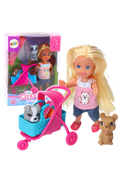 LeanToys Set cărucior și transportor mini pentru păpuși și câini, gri maro