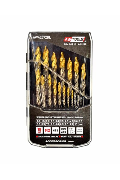 AwTools Burghiu pentru metal M2 HSS-TiN, set de 19 bucăți. 1.5-10mm / LINIE N...