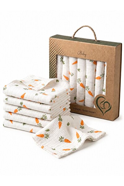Lilliy %100 Pamuk Müslin Bebek Ağız Mendili 7'li Set 20x20 cm Hediye Kutulu Y...