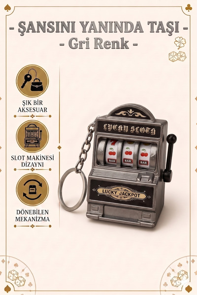 Huba Slot Makinesi Anahtarlık/Çanta Aksesuarı-Gri Renk