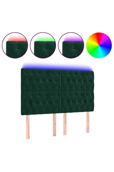 vidaxl Tăblie de pat cu LED, verde închis, 144x7x118/128 cm, catifea