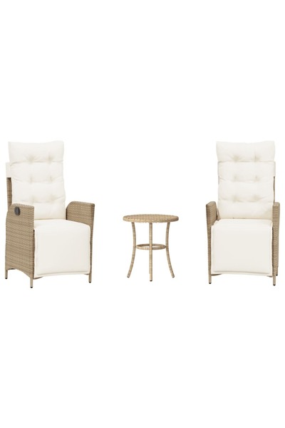 vidaxl Set bistro cu perne, 3 piese, bej, poliratan