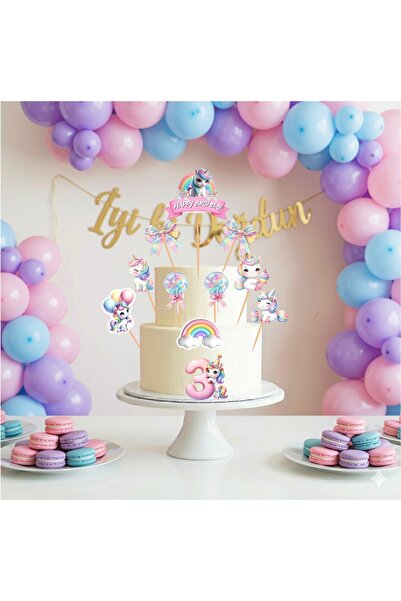 Ays Bridal Unicorn temalı pasta süsü kürdanı 11 adet