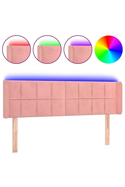 vidaxl Tăblie de pat cu LED, roz, 147x16x78/88 cm, catifea