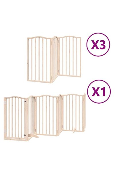 vidaxl Barieră pliabilă pentru câini cu ușă, 15 panouri, 750 cm, lemn de plop