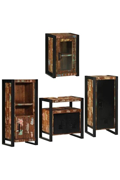 vidaxl Set mobilier de baie cu raft, 4 piese, din lemn masiv recuperat
