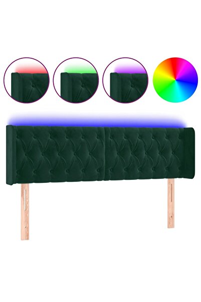 vidaxl Tăblie de pat cu LED, verde închis, 147x16x78/88 cm, catifea